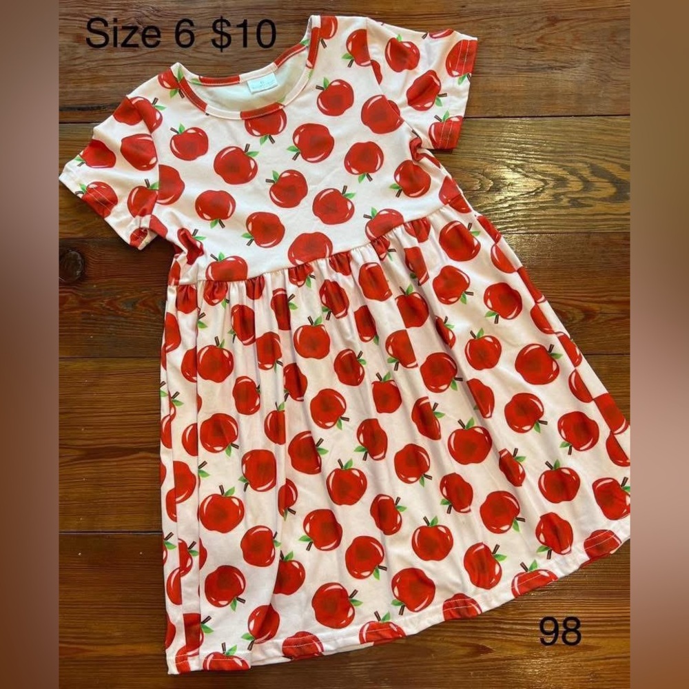 Unbranded Kids Apple Print Short Sleeve Dress